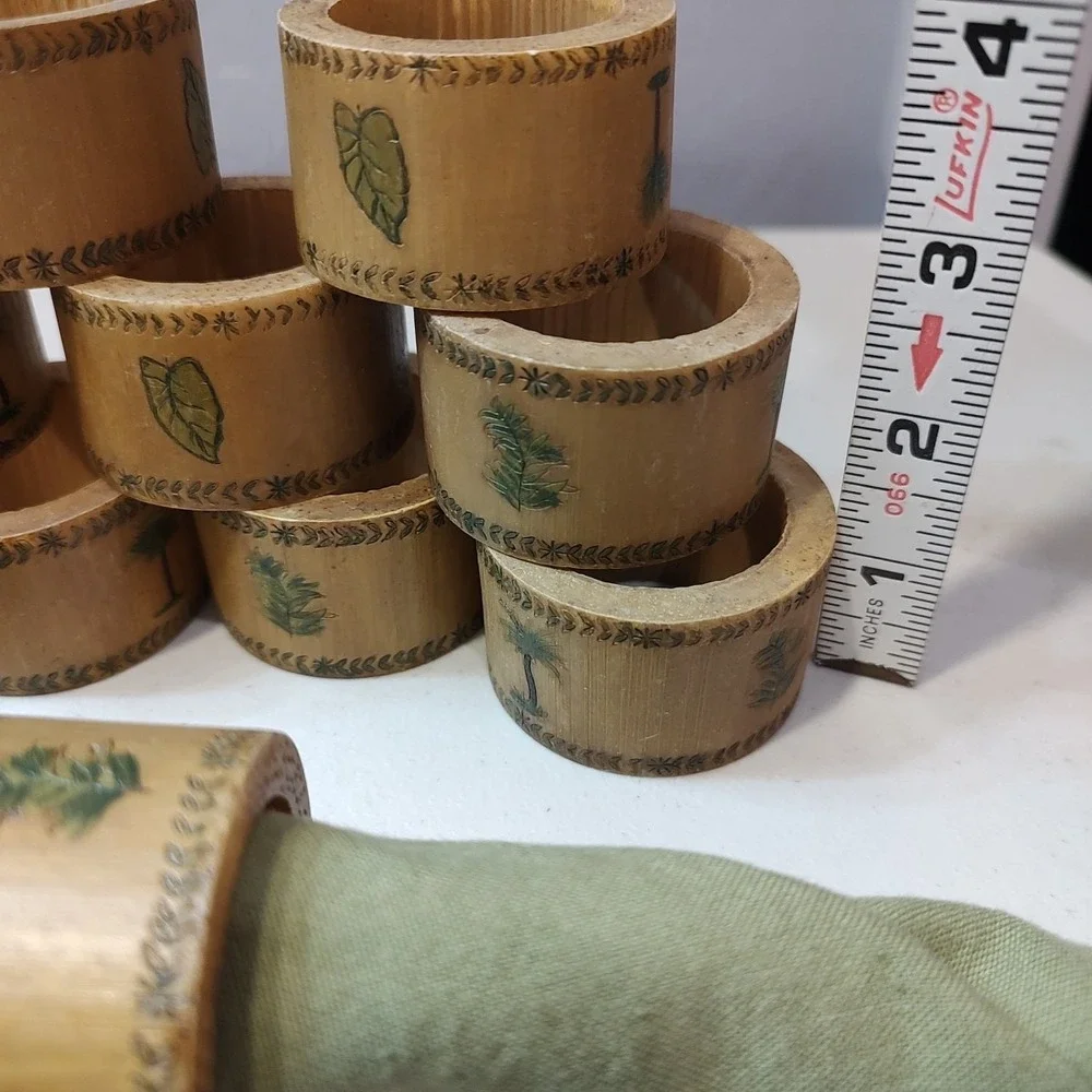 Coastal Core Bamboo Napkin Ring Holders 10 Piece Set‎ Textured Hand Painted